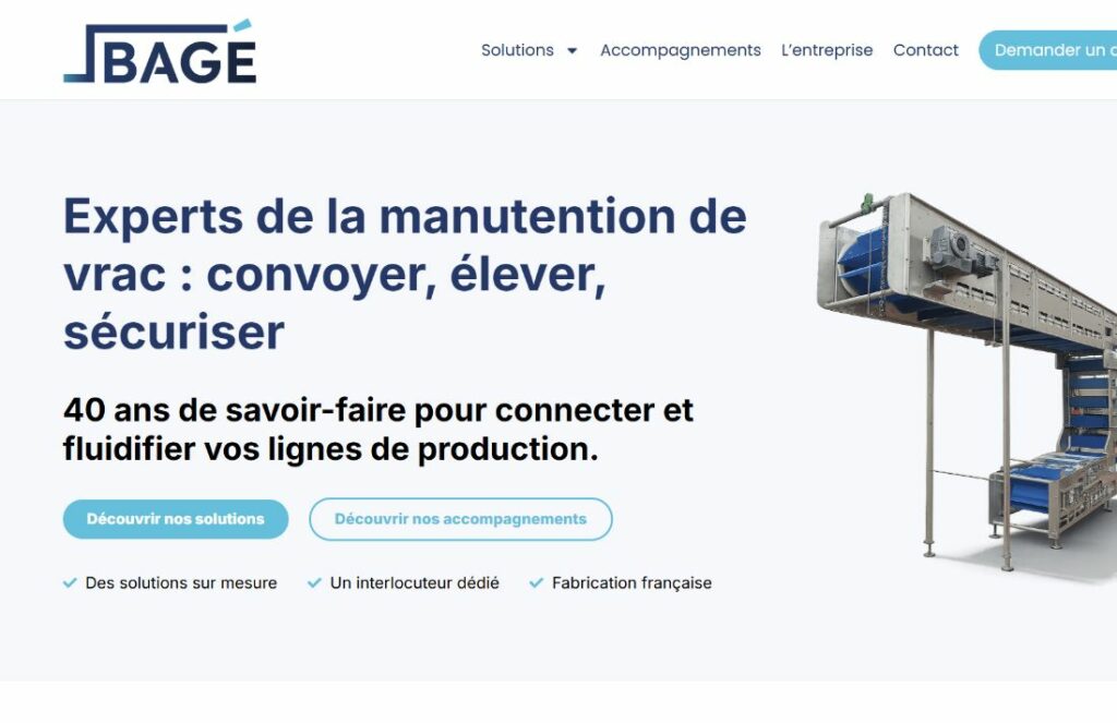 Page d’accueil du site BAGÉ après la refonte WordPress et Elementor
